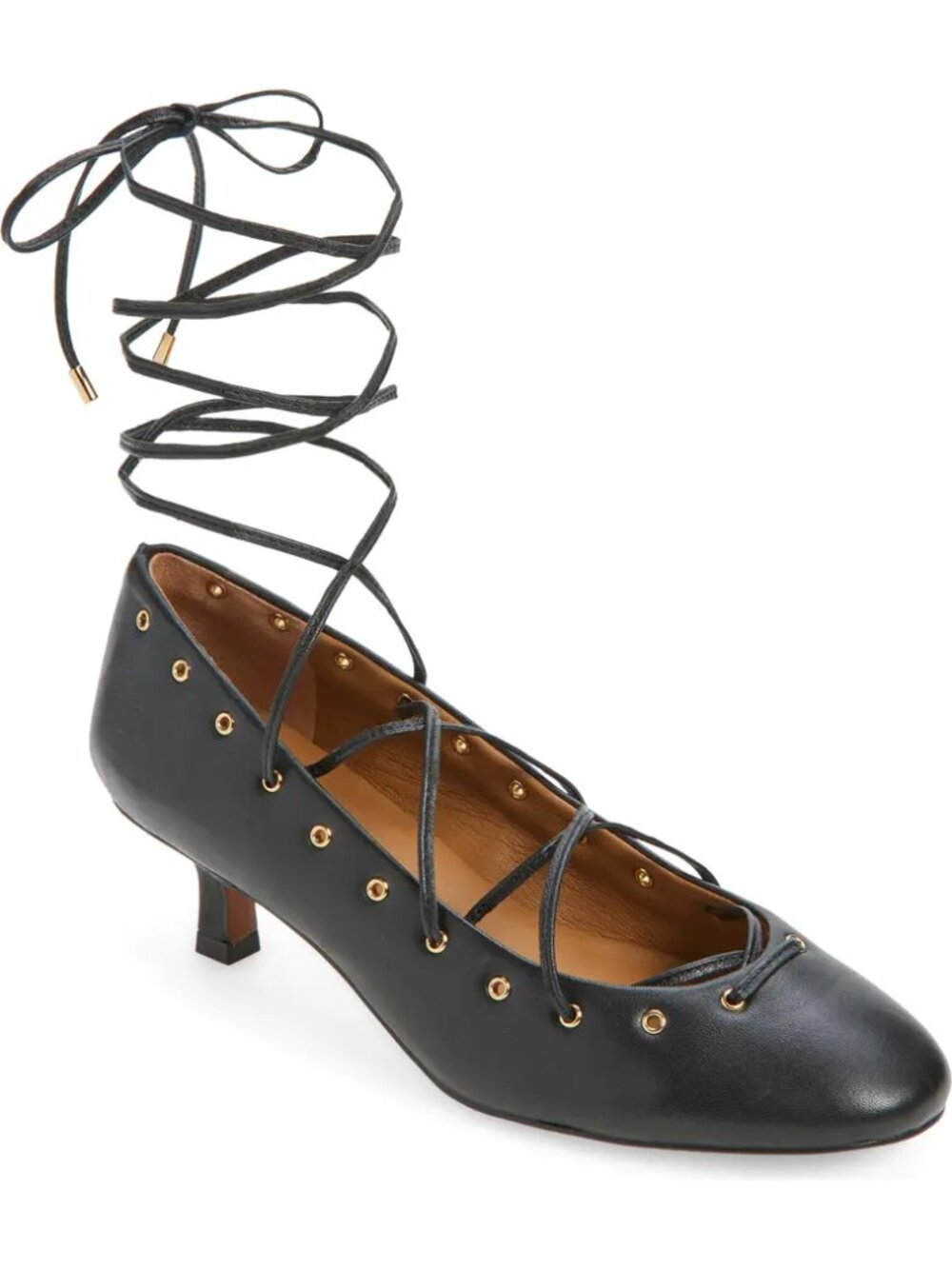 Madewell Remy Lace-Up Leather Kitten Heel Pumps Black Size 9 NIB